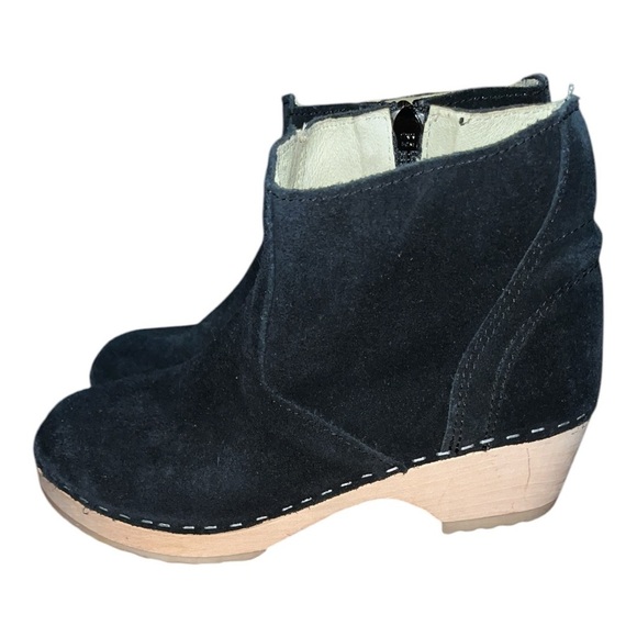 Hanna Andersson wooden suede clogs  black tan euro 36 size 5.5 made in sweden - Picture 1 of 10